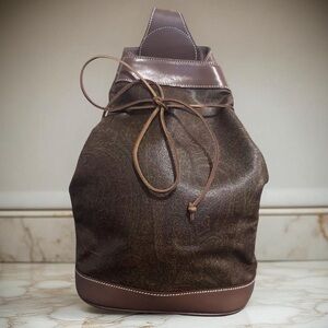 Etro brown Burgundy paisley drawstring Shoulder bucket bag